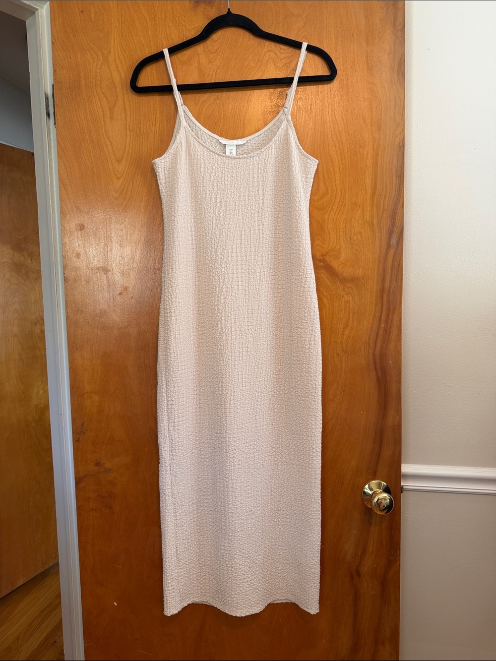H&M Cream Textured Maxi Slip Dress with Spaghetti Straps
